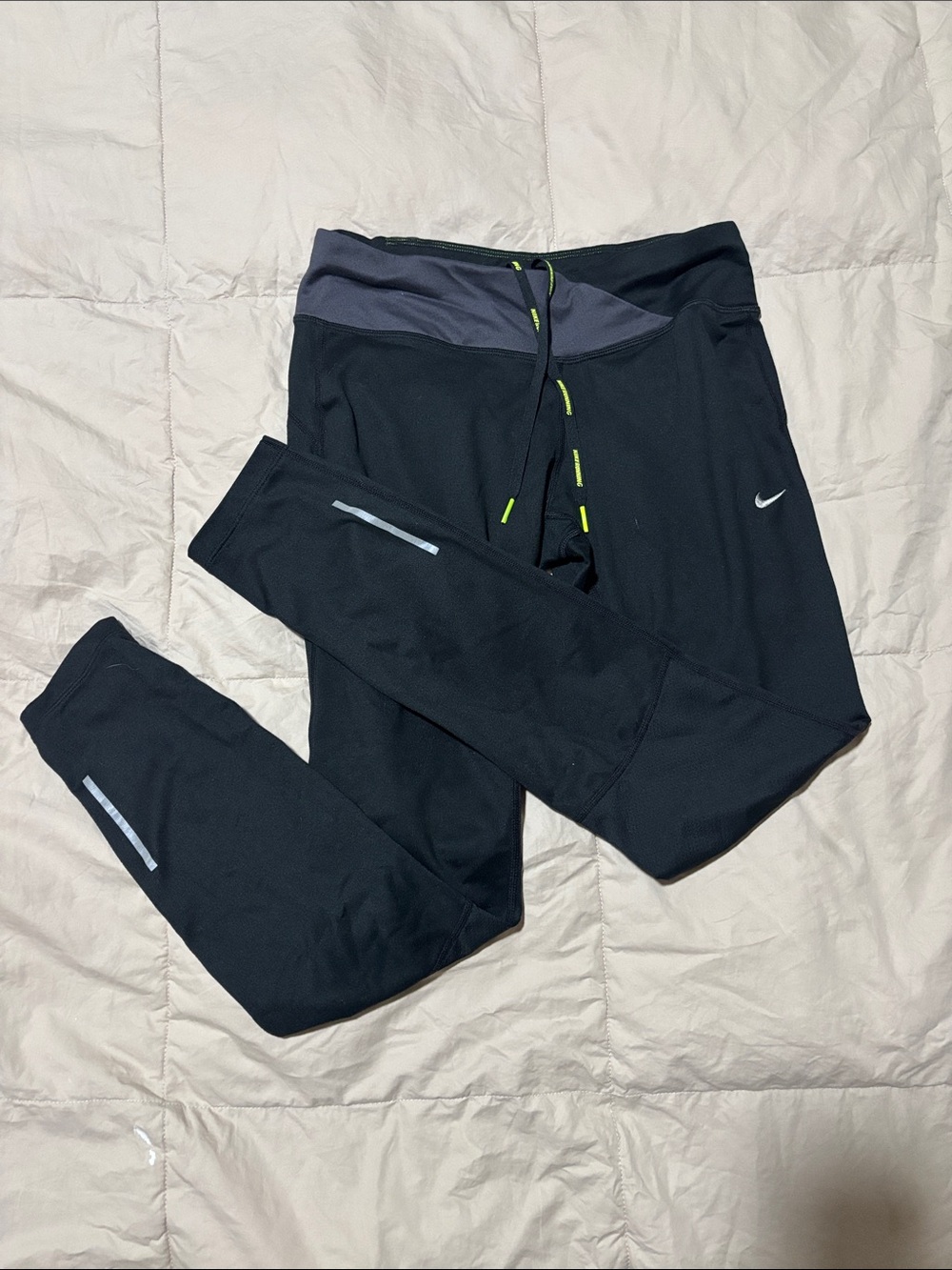 Nike Black Leggings with Gray Waistband and Neon Accents